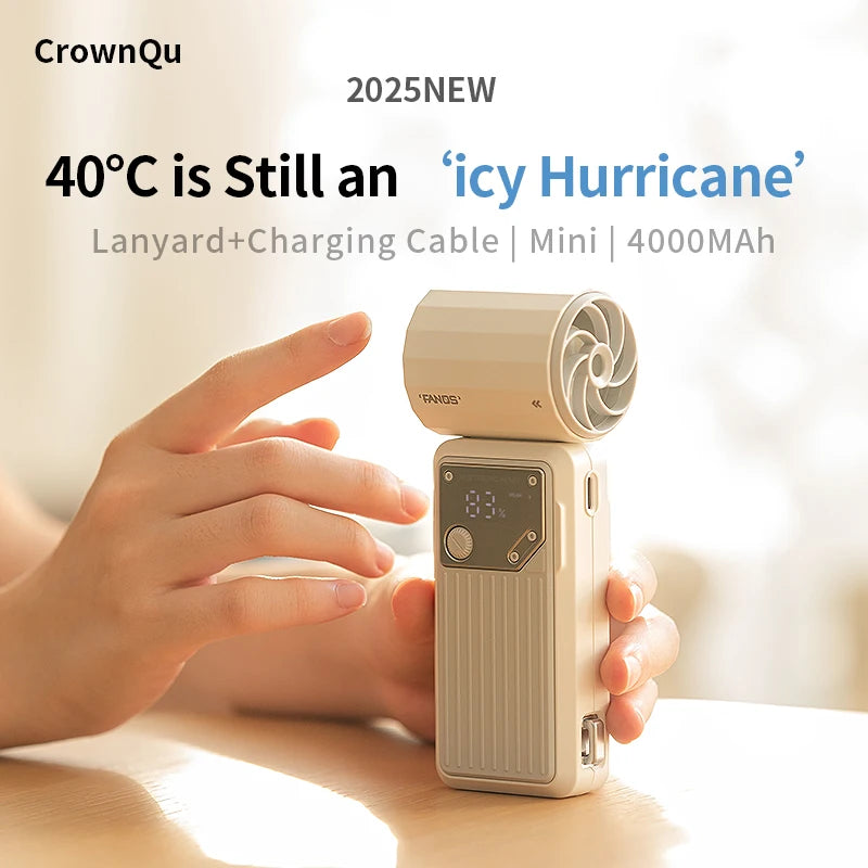 Mini Handheld Fan 4000mAh Pocket Portable High-speed Brushless Motor With Digital Display Outdoor Travel Cooling Turbo