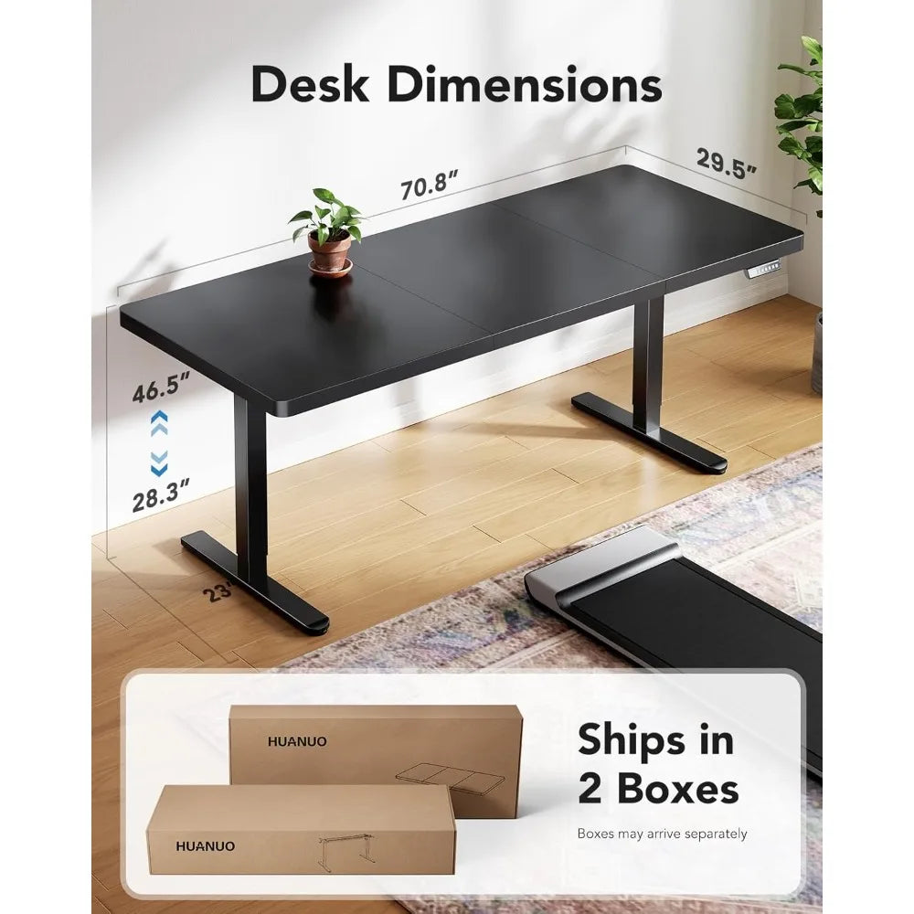 HUANUO 71 x 30 inch Electric Standing Desk Powerful Brushless Motor Large Height Adjustable Table,Thick T-Shaped Frame