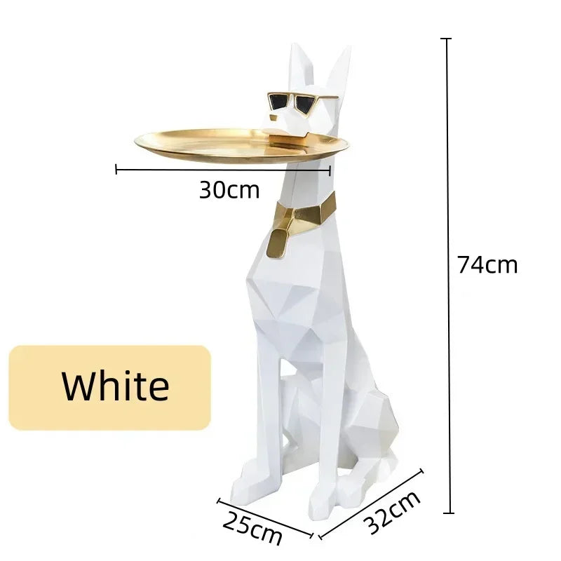 Resin Doberman Dog Statue Luxury Interior Side Table Puppy Sculpture Charming Doberman Pinscher Figurine Tray Home