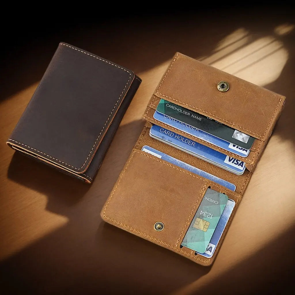 Vintage Crazy Horse Leather Credit Card Wallet Mens Real Cowhide Slim ID VIP Cards Bags Small