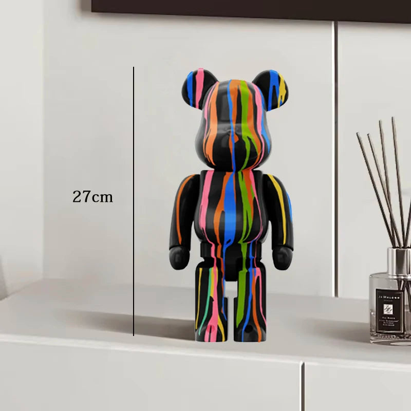 27cm Graffiti Bear Statue Paint Block Bear Decor Resin Desktop Ornaments Home Decoration Living Room Bear Floor
