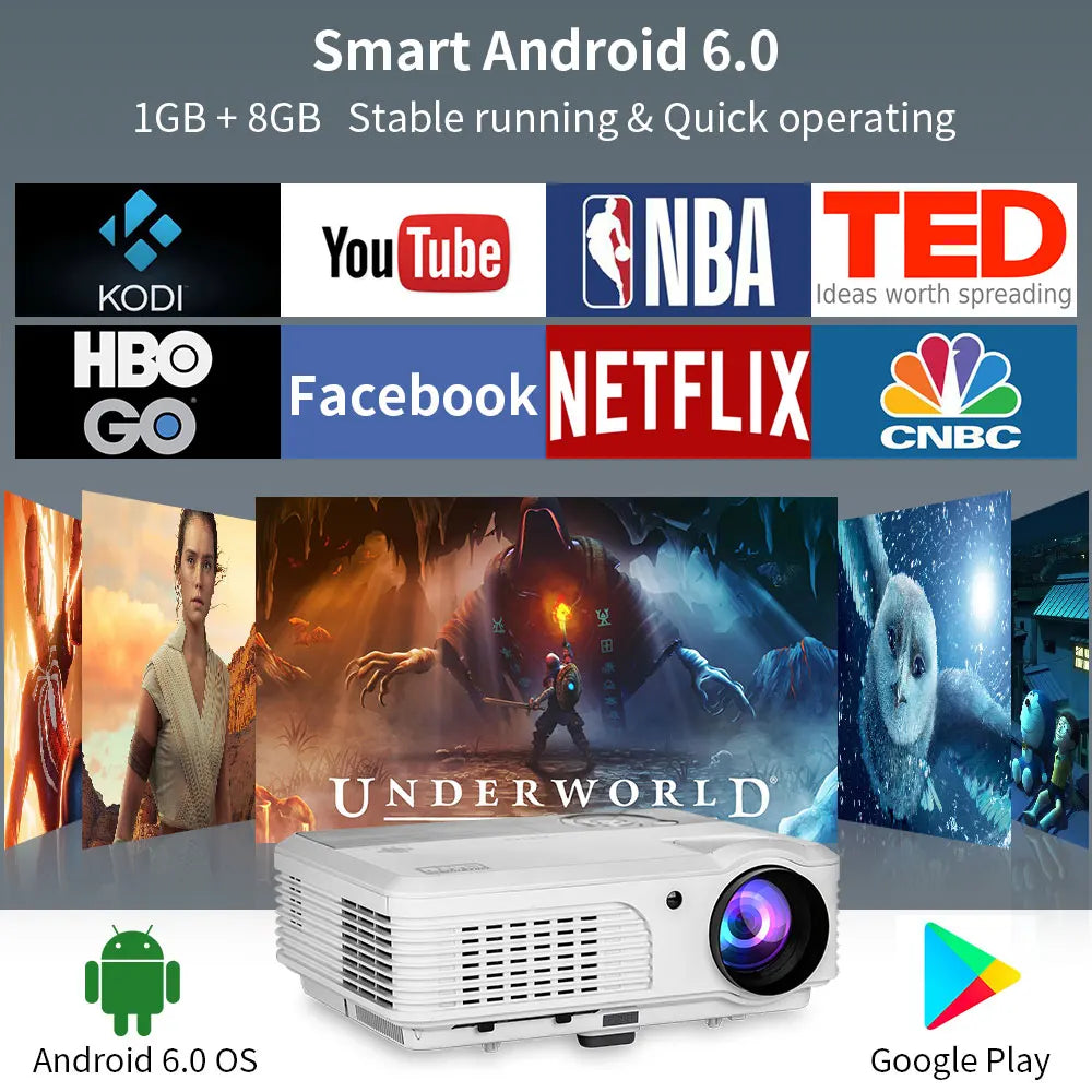 4K 10000 Lumens Android Beamer Projector Outdoors Full HD 1080P 8K Video Dolby Audio Home Theater WiFi Portable