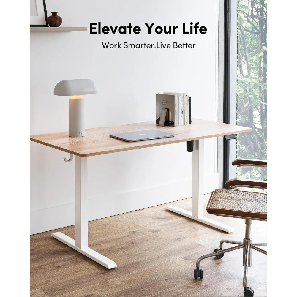 Standing Desk 48 × 24 Inches Electric Height Adjustable Sit and Stand Up Computer Office Desk with Splice Board White