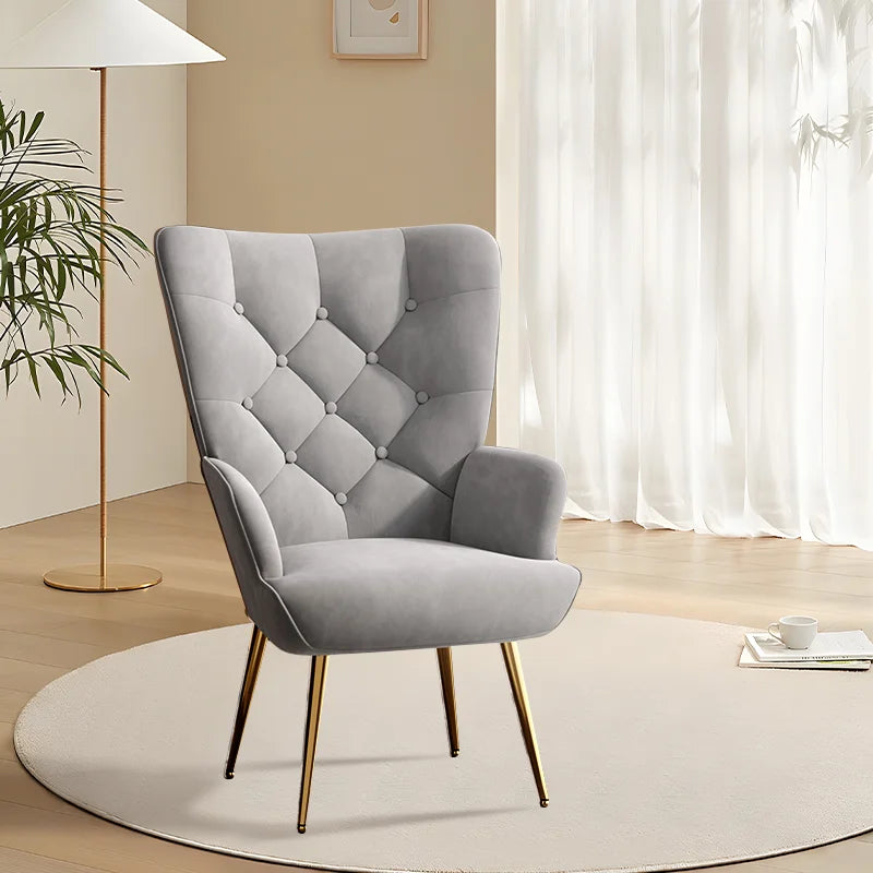 Velvet Armchair High Back Bedroom Chair Medieval Modern Living Room Chair Plush Button Back Sofa Chair Soft Cushioned