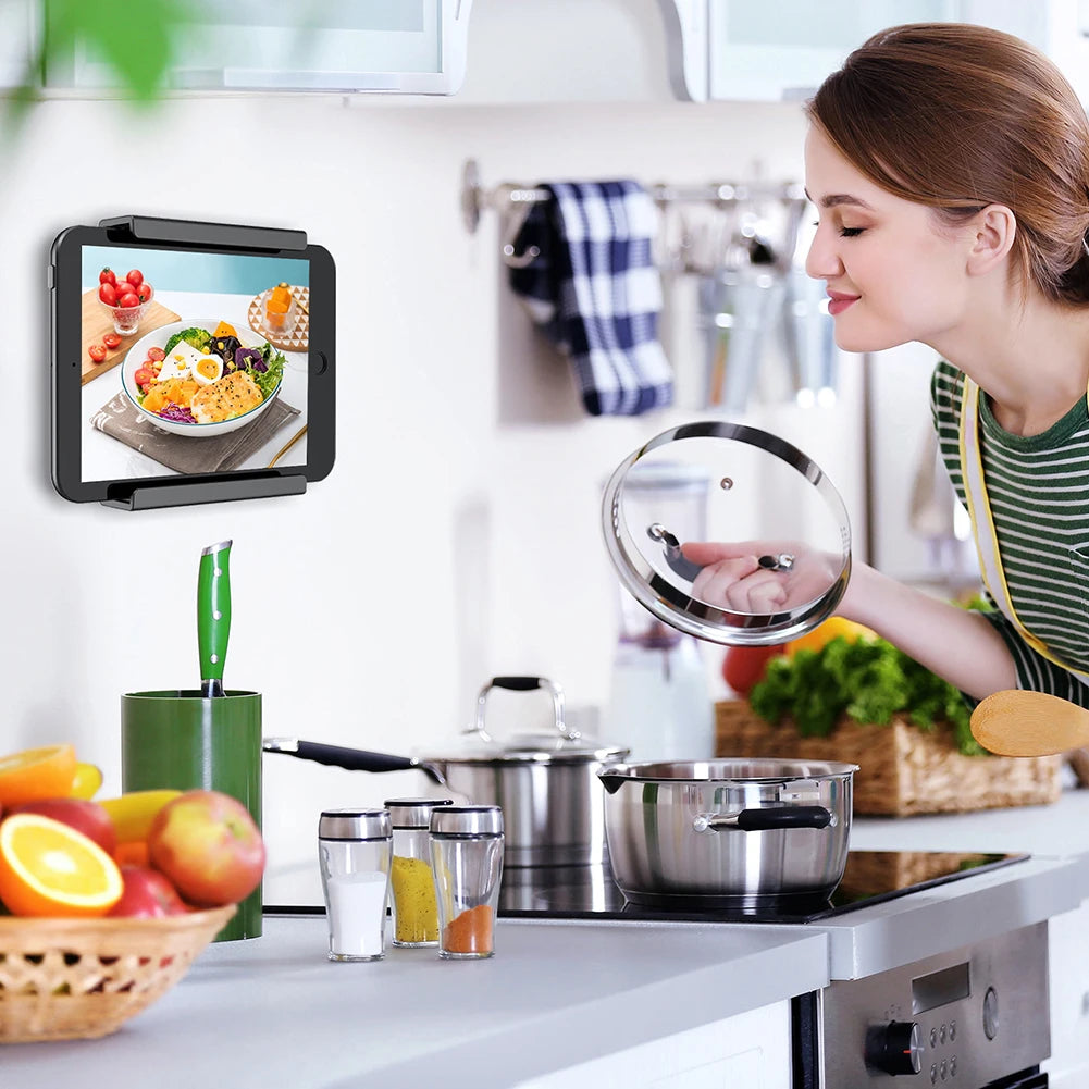 2 Pcs Universal Wall Mounted Tablet Stand Holder Fixed by Adhesive Or Screw for IPad/iPhone 15 14/Samsung/Xiaomi/Lenovo