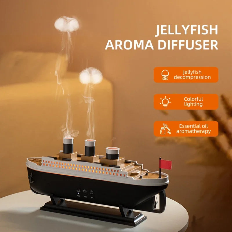 Titanic Ship Model Air Humidifier Home 250ml Remote Control Essential Oil Jellyfish Smoke Ring Spray Aroma Diffuser