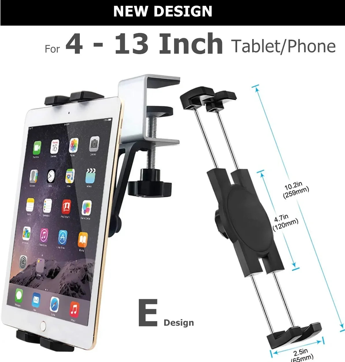 Kitchen Tablet Mount Aluminum Clamp 360° Rotation for 7-14.5 inches Clamp Tablets Phone Holder for iPad Xiaomi Samsung