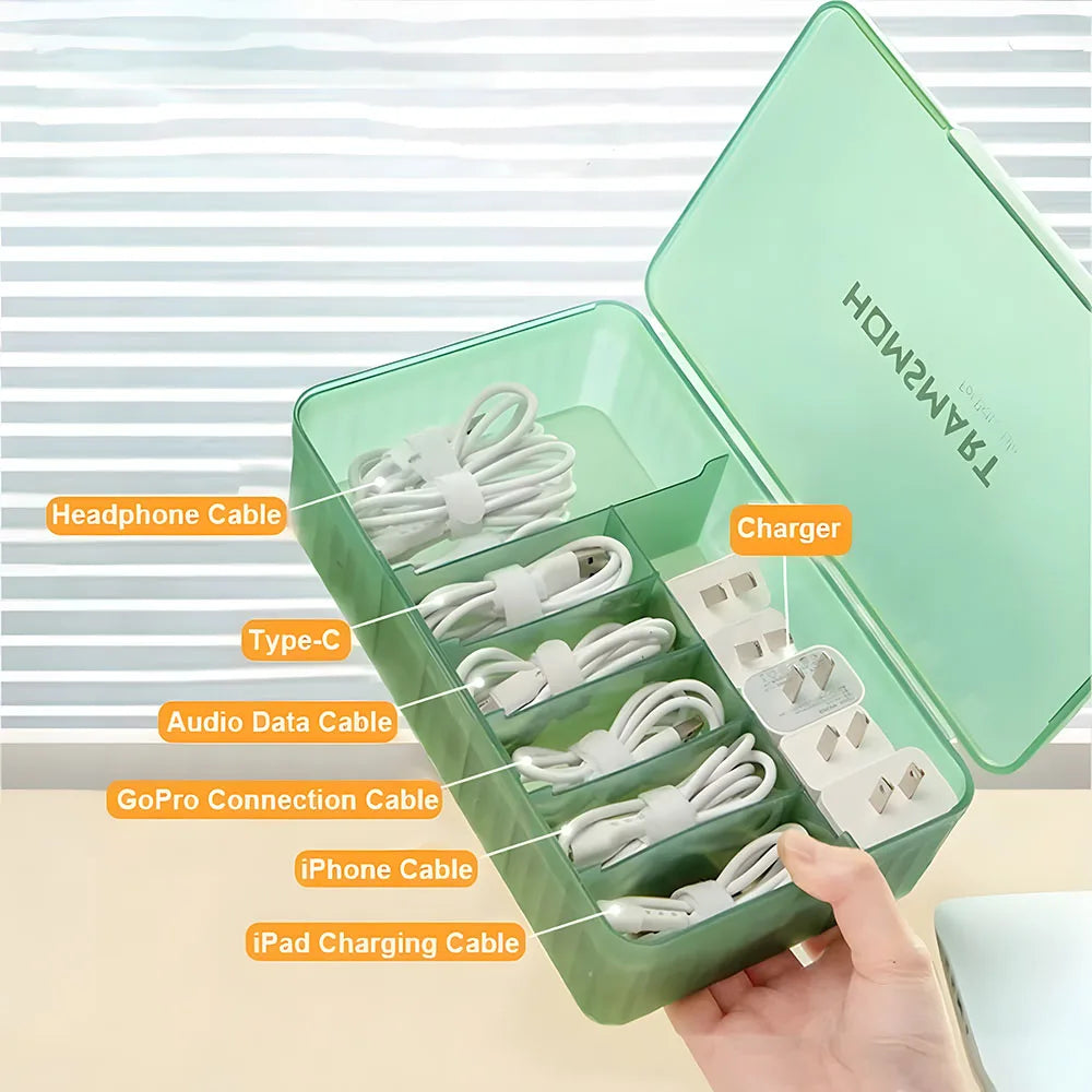 Charger Cord Data Cable Storage Box Data Line Storage Desktop Cable Collect Case Dustproof Power Boxes Wire Cable