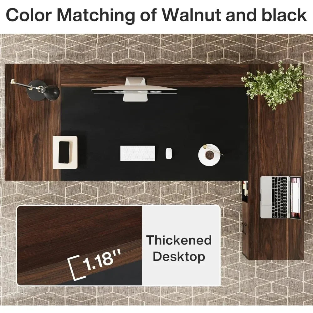 78’’ L-Shaped Executive Desk Office Desk with Drawers and Lateral File Cabinet Business Furniture with Storage Shelves