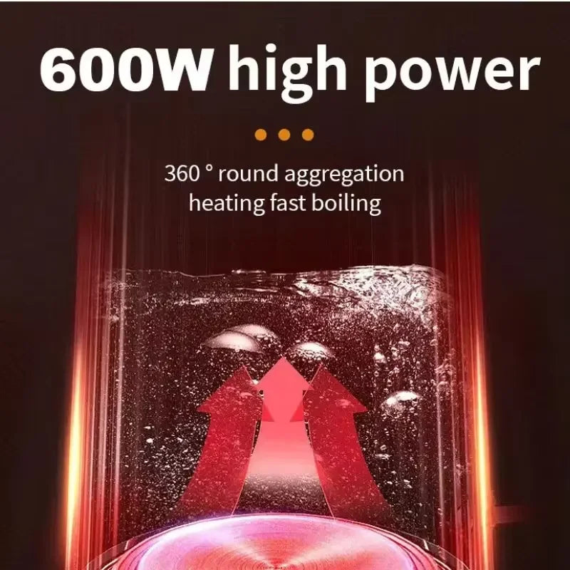 Portable 500ML Travel Electric Kettle Stainless Steel Water Boiler for Tea Coffee Hot Water Family Camping Kitchen