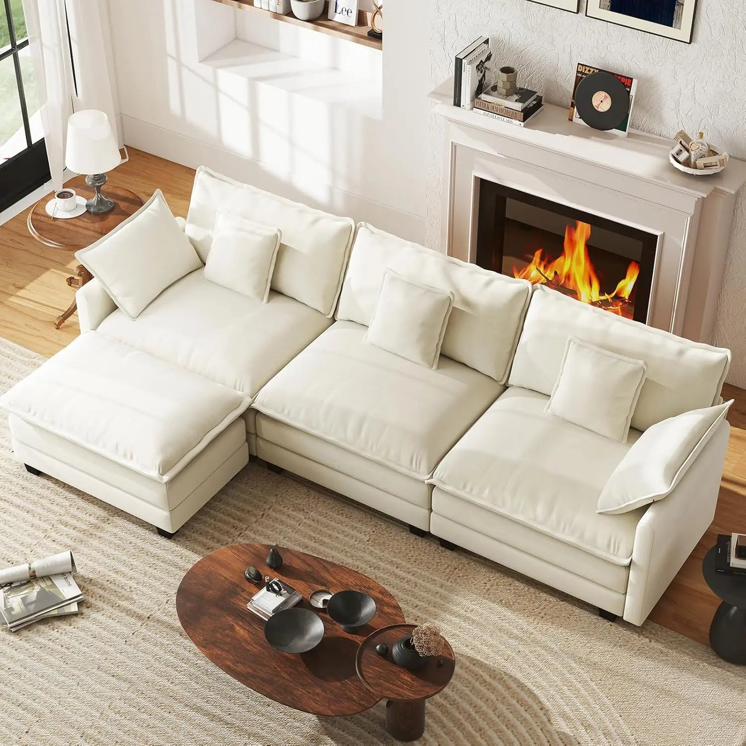 111.4” Cloud Couch Modular Sectional Sofa Comfy Modern 3-Seater Couches with Pillows & Upholstered Deep Seat Cushion