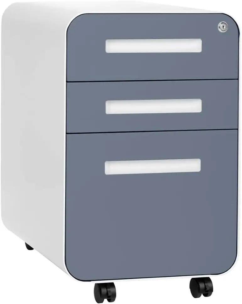Under Desk 3-Drawer Metal File Cabinet with Lock Suitable for Legal/Letter Size on Wheels and Stationary - United