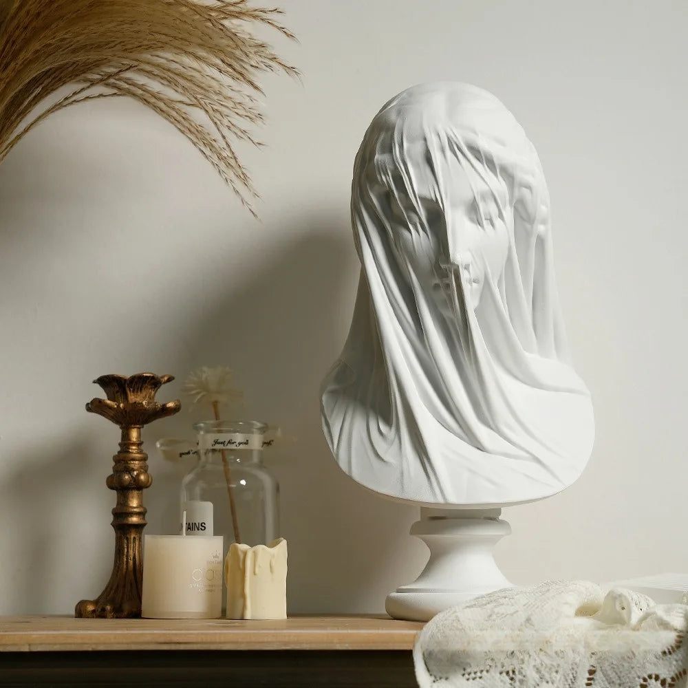 Veiled Lady Bust Greek Goddess Statue Classic Roman Mythology Gifts Maiden Sculpture Home Living Room Desk Bookshelf