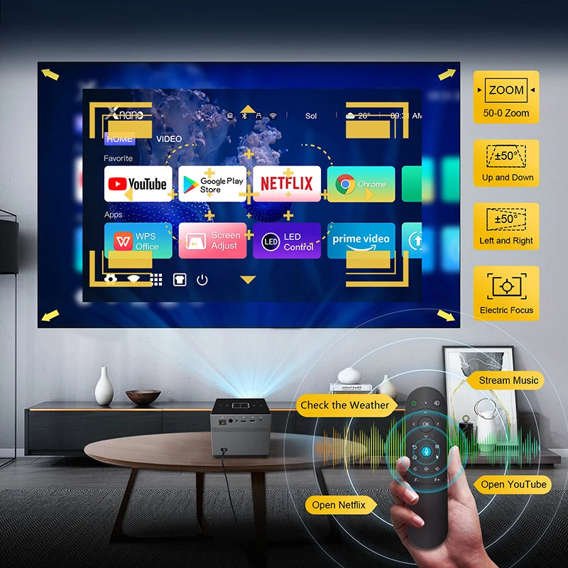 XNANO 300ANSI Projector 8K/4k WiFi 5G Voice Remote Portable Smart Movie Projector with LED Lighting BT5.0 Bulit-in More