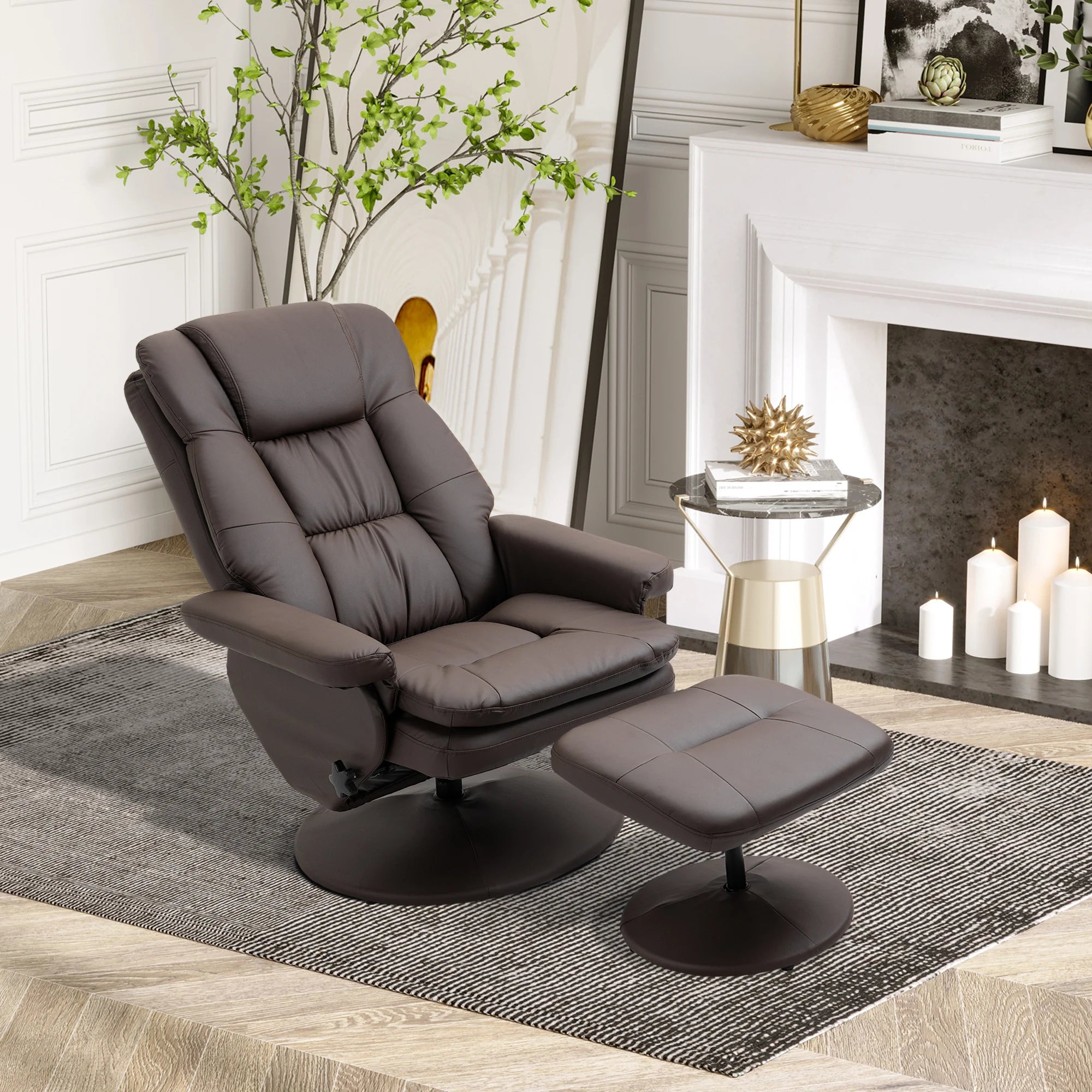 Modern PU Leather Recliner Chair Living Room Chair w/ Footrest Ottoman Brown - black / United States