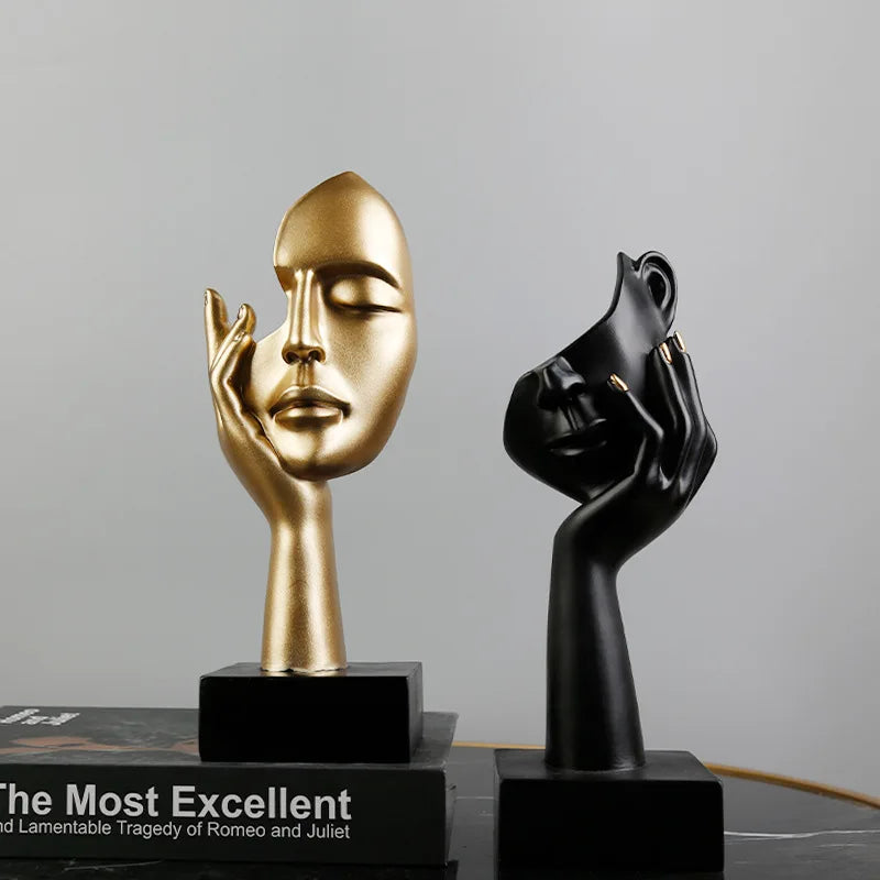 27cm bstract Face Sculpture Resin Thinker Figurines for Desktop Office Desk Living Room Table Collection Figurine