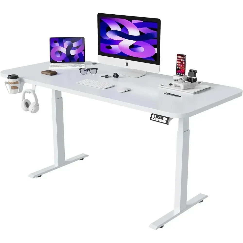 Desk Height Adjustable Desk Sit Stand up Home Office Workstation White 63x24inch Adjustable Desk Electric Standing