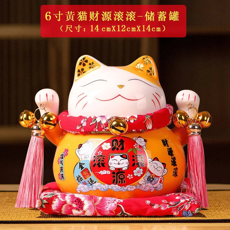 6/7inch Lucky Cat Piggy Bank Japanese Cat Crafts Cashier Display Ceramic Lucky Cat Desk Decoration Furniture Feng Shui