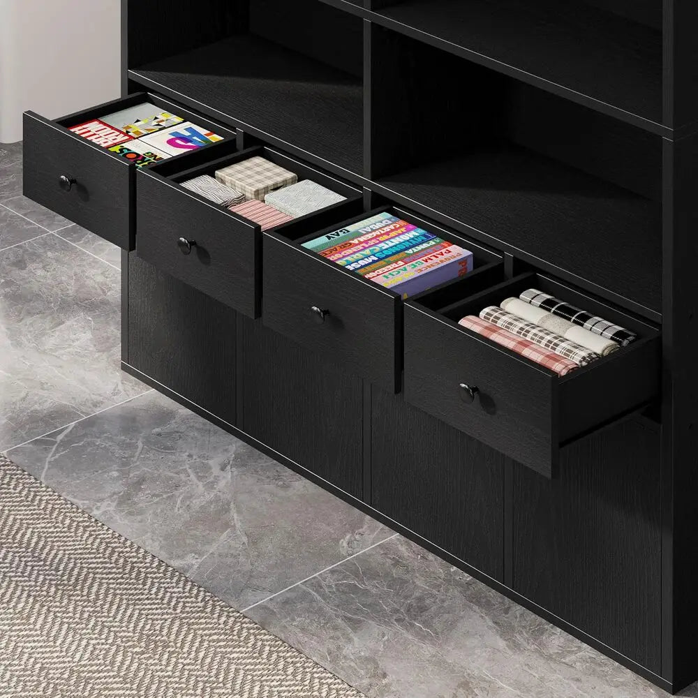 IRONCK 78.7’’ Bookcase with 4 Drawers and 4 Doors 6 Tier Large Bookshelf with Storage Floor Standing Display Storage
