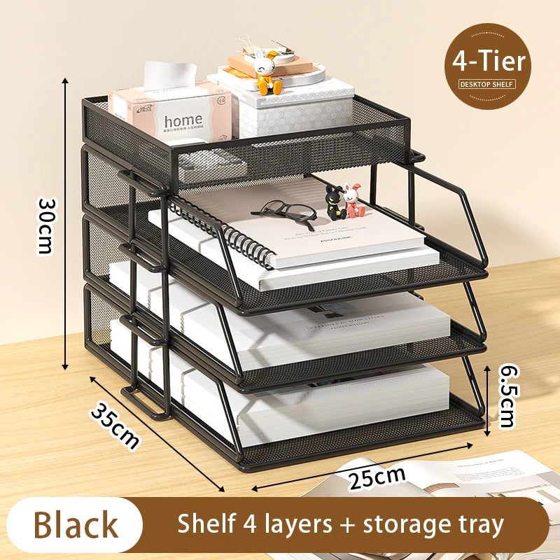 5-Tier Desk Organizer Stackable Tray Office Desk Organizer File and Desktop Holder for Paper Letter Accessories Black