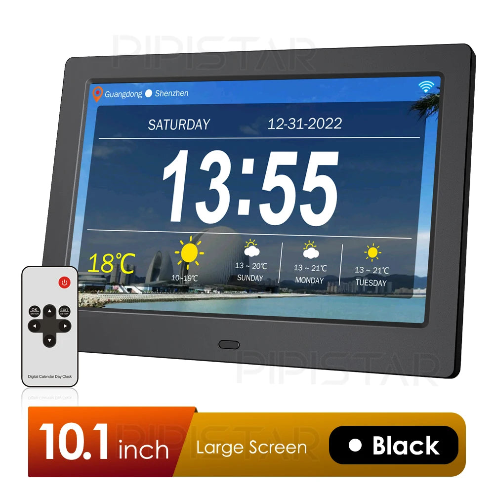 10.1/7-inch WiFi calendar photo frame dementia clock time date weather forecast smart desktop clock - 10.1-inch black