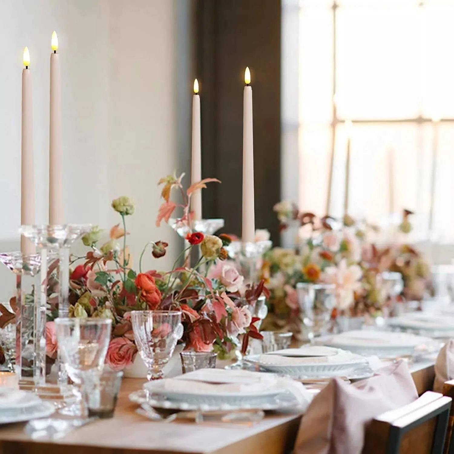 LED Flameless Taper Candles Flickering with 10-Key Remote 11’’ Battery Operated Ivory Candlesticks Christmas Home