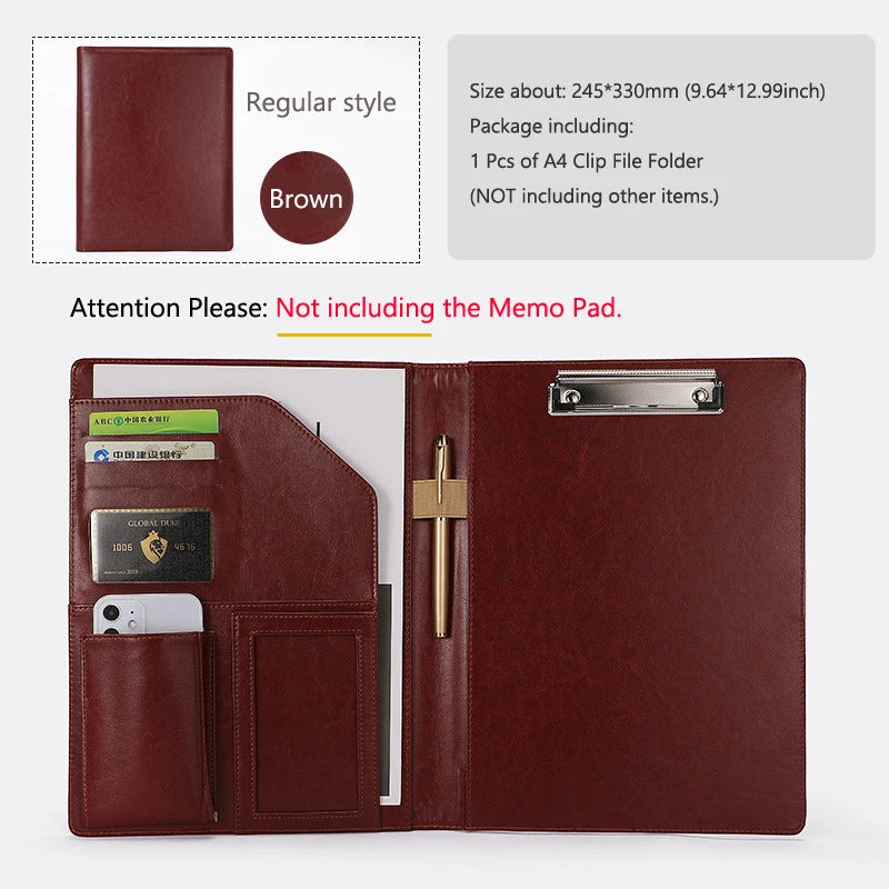 A4 Leather Executive Portfolio Folder for Document Business Desk Organizer File Filing Document Holder Clipboard Office