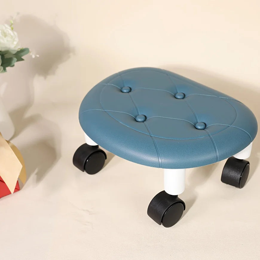 Rolling Low Stool with Wheels - Durable Plastic Oval Footstool 360° Casters - Perfect for Entryway Shoe Changing