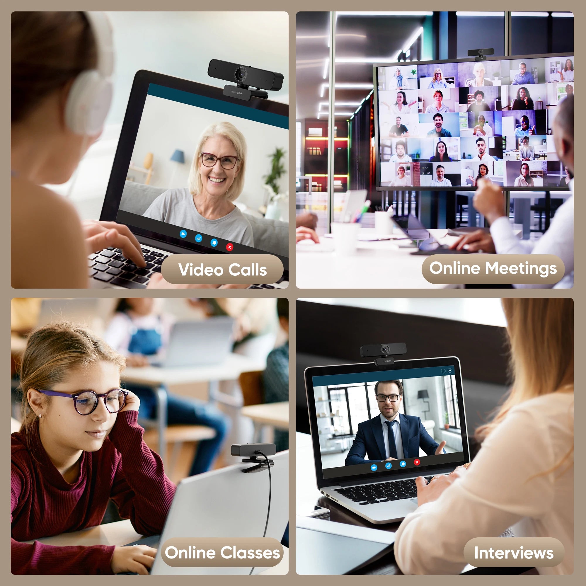 Deli 2K USB Webcam with Dual Mics & Privacy Cover Sharp Video & Enhanced Audio for Professional Calls - Black 2K