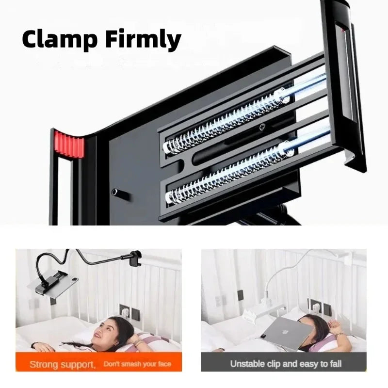 Flexible Gooseneck Tablet Stand for Desk Clip Rotating Clamp Adjustable Long Arm Lazy Mount for Ipad Bed Desk Phone