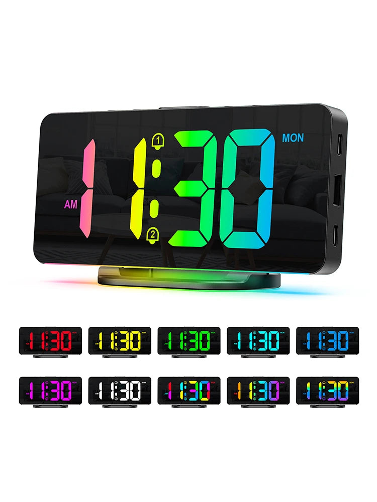 ORIA Digital Alarm Clock RGB LED Digital Clocks Colorful Clocks With Atmosphere Night Light for Home Office Best Gifts
