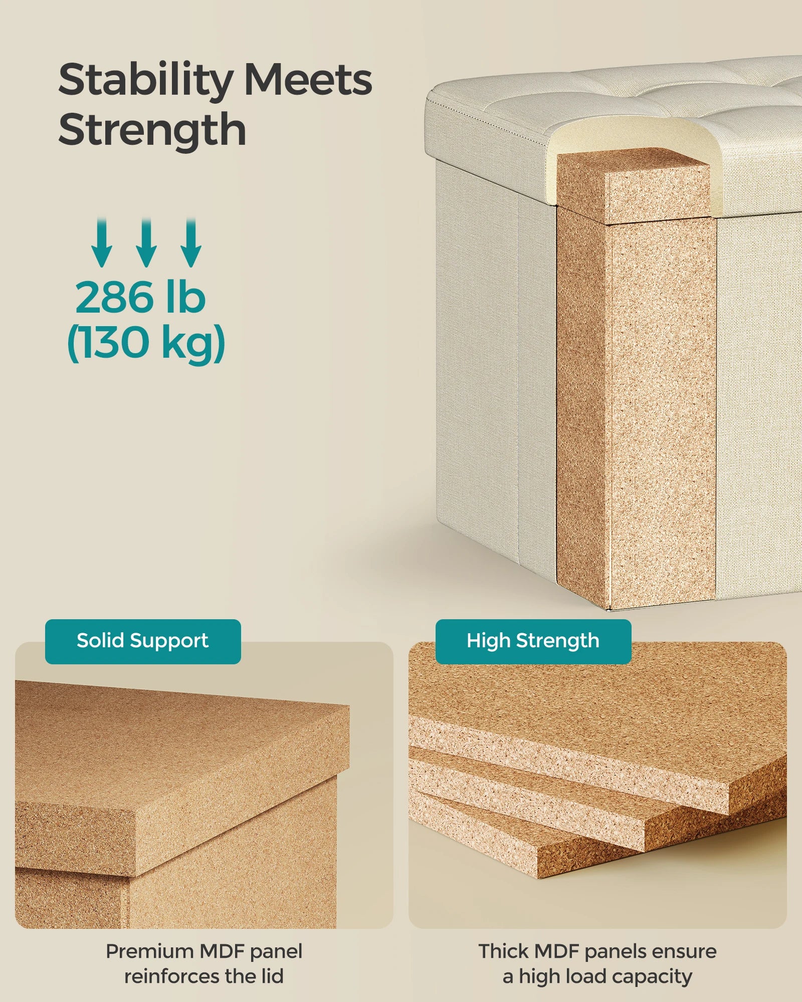 SONGMICS Storage Ottoman Foldable Small Ottoman Foot Rest 11.8 Inches Foot Stool Cube Ottoman with Storage Load up