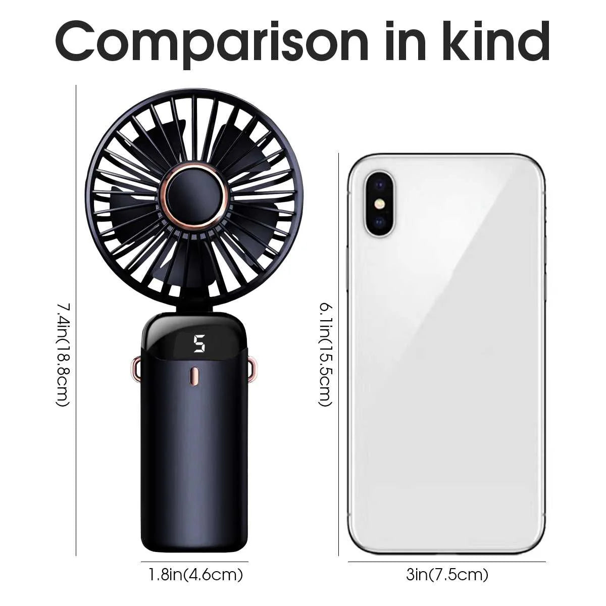 1pc Rechargeable Digital Display Foldable Portable Handheld Desktop Fan 5-speed Adjustable Silent Operation Home Office