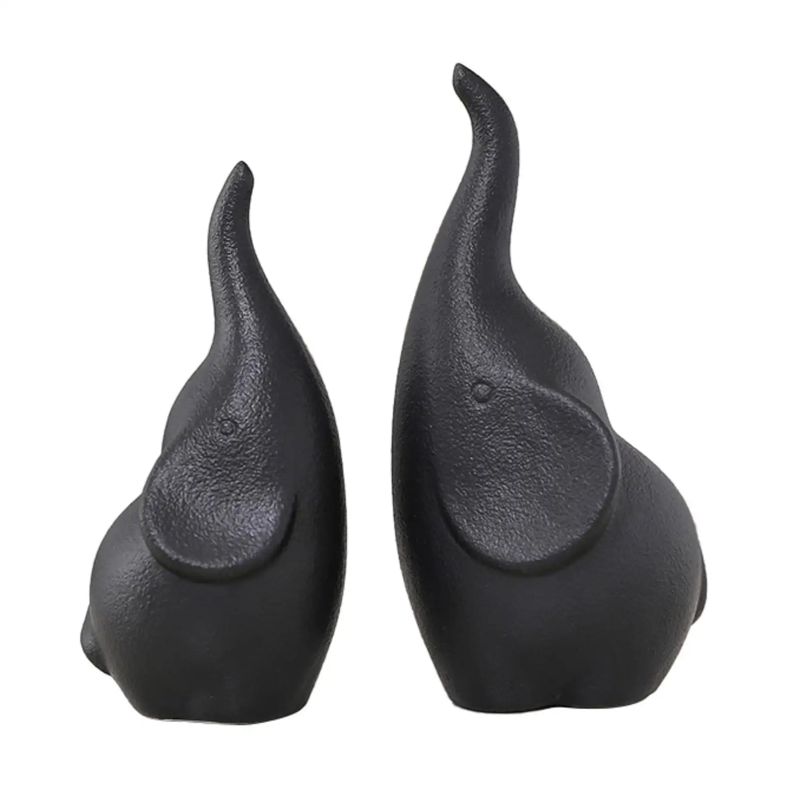 2x Elephant Figurine Sculpture Art Statuette Desk Animal Present Cute Ornament - black