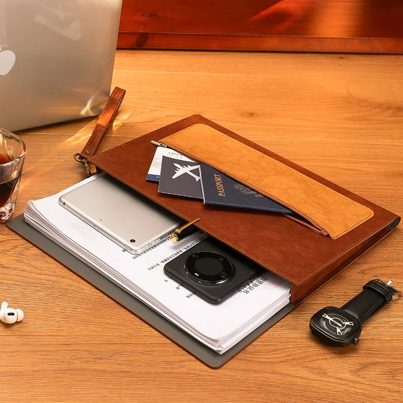 1PCS Leather A4 Document Bag Thickened File Folder Large Capacity Storage for Office Home