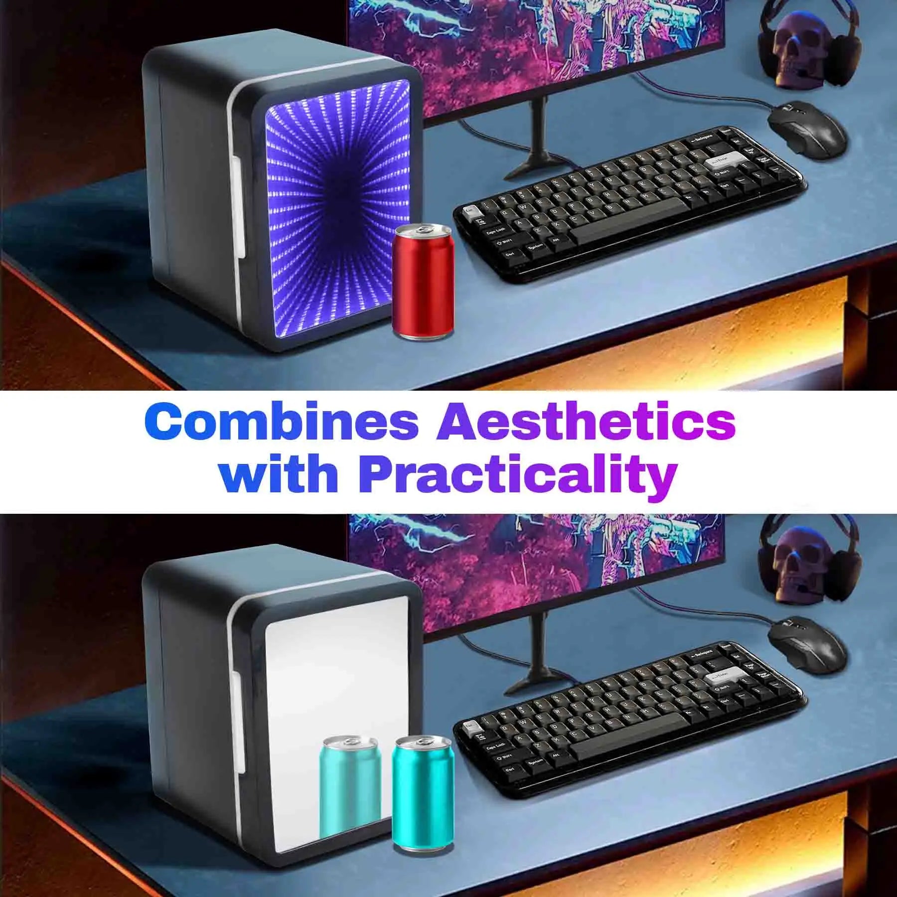 iceBlue 13 Display Mode Dimmable LED Light Mirror Mini Fridge 4L/6Can Refrigerator AC/DC Cooler Beauty Refrigerator