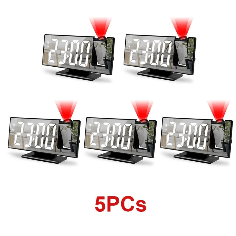 180° Arm Projection Alarm Clock Time Temperature USB Plug-in Digital Alarm Clock Snooze Table Clock 12/24H Projector