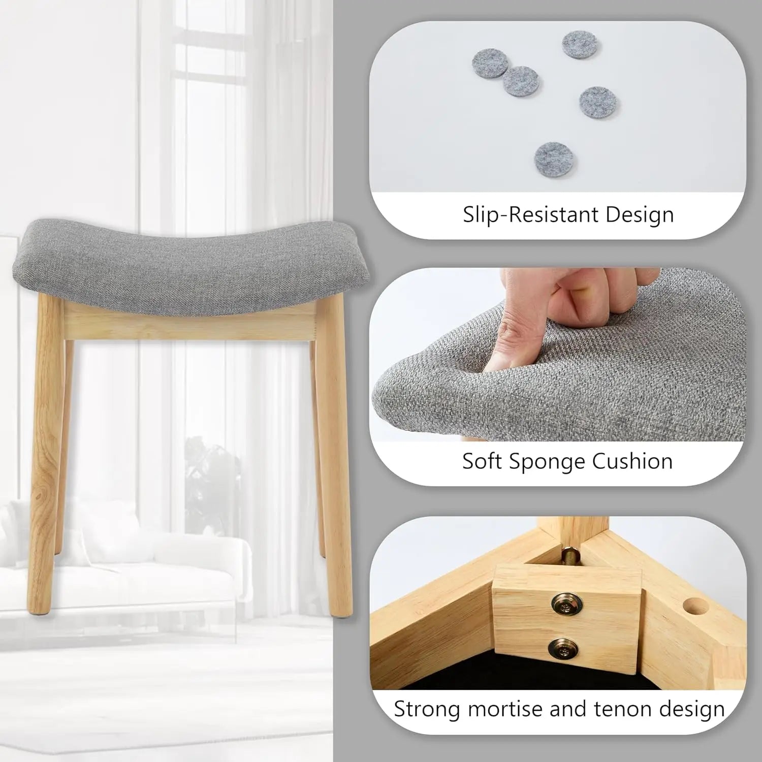 Vanity Stool Vanity Chair 18 Inch- Stool Chair Wood Legs Modern Piano Bench Makeup and Foot Stool for Bedroom.