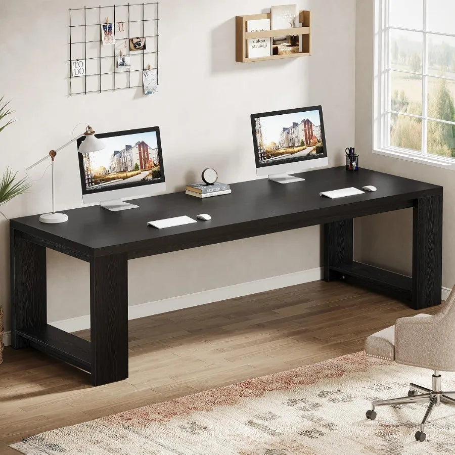 Two Person Desk 86.6 Ihes Extra Long Desk Double Computer Writing Table Wood Office Desks Workstation for Home Office