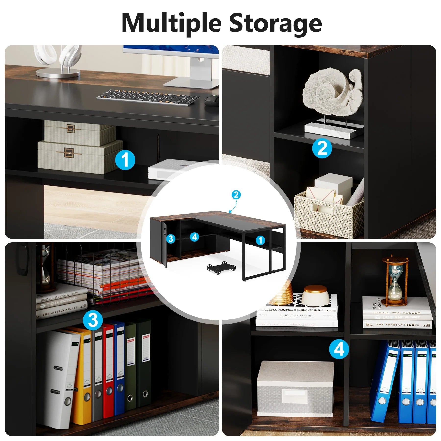 Tribesigns 71 inch Executive Desk L Shaped Desk with Cabinet Storage Executive Office Desk with Shelves