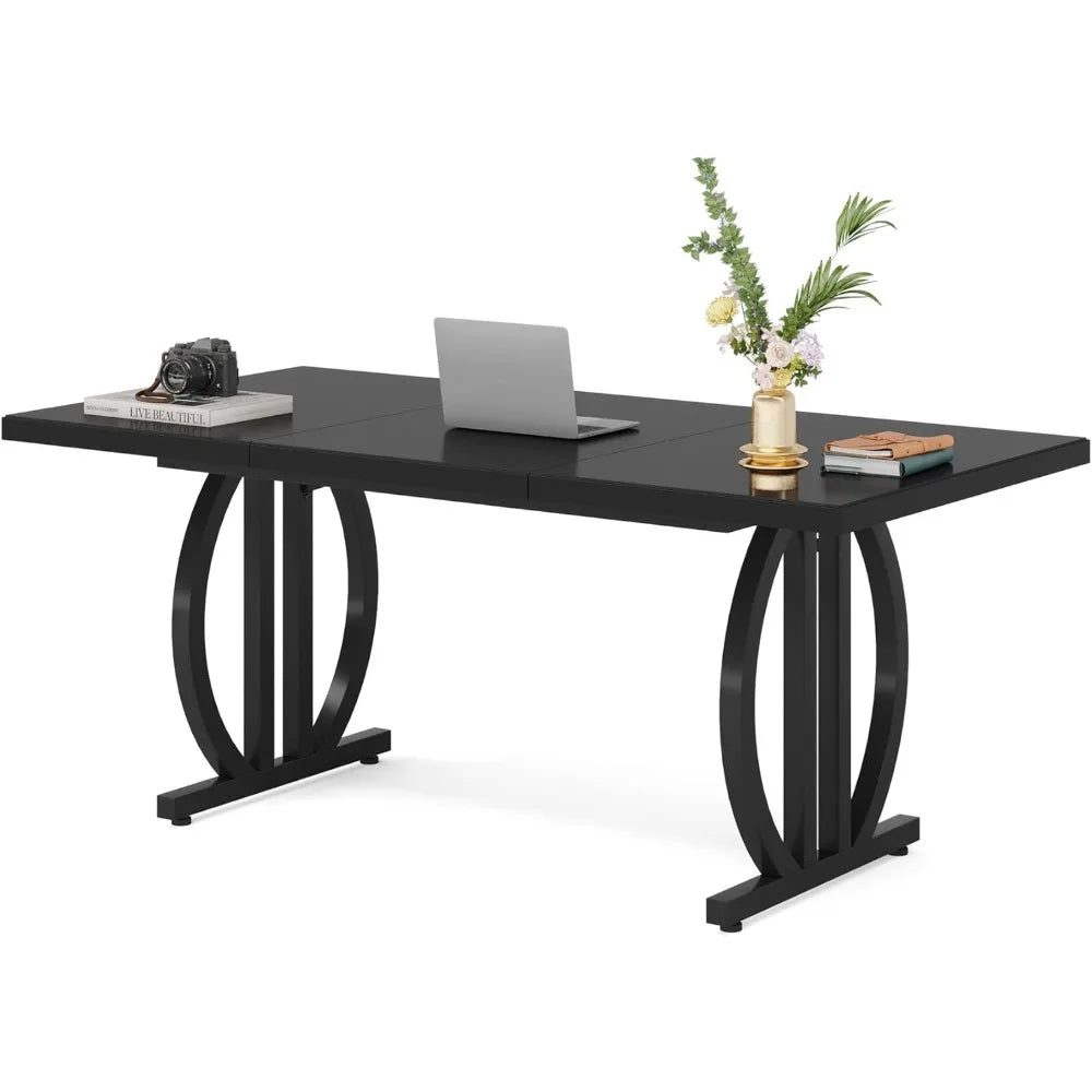 63 inch computer desk modern administrative desk metal frame minimalist desk study desk - All Black / United States