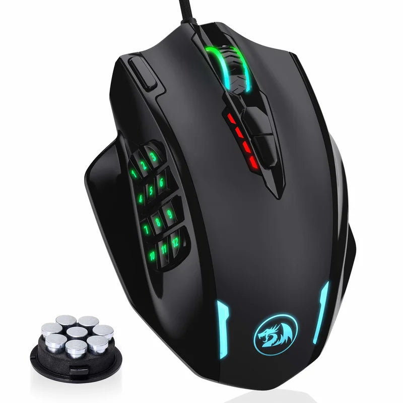 Redragon M908 RGB Backlight LED USB Wired Gaming Mouse 18 Programmable Mouse Buttons 12400 DPI - black / japan