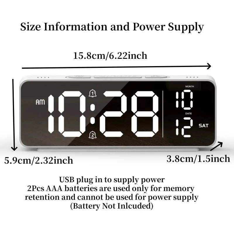 USB Powered Digital Alarm Clock with 11 Colors Mood Light Date Week 2 Alarm 12/24H Night Mode Unlimited Snooze Table