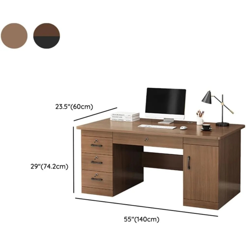 Office Computer Desk with 3 Locking Drawer Cord Management Simple Writing Desk 55’’ L x 23.5’’ W x 29’’ H Dark Walnut B