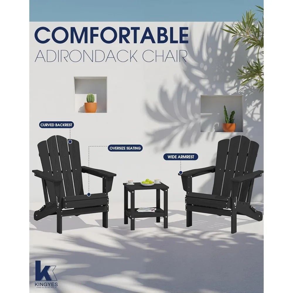 KINGYES 2-Piece Folding Adirondack Chair Set - Durable HDPE Patio Chairs with Wooden Texture for Outdoor Use - Red