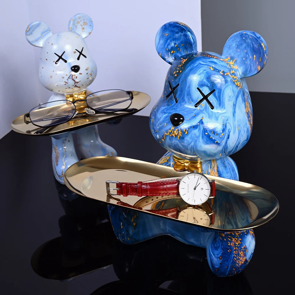 Colorful Bear Statues and Sculptures Butler Figure Ornaments Interior Nordic Decorative Room Table Decoration Resin