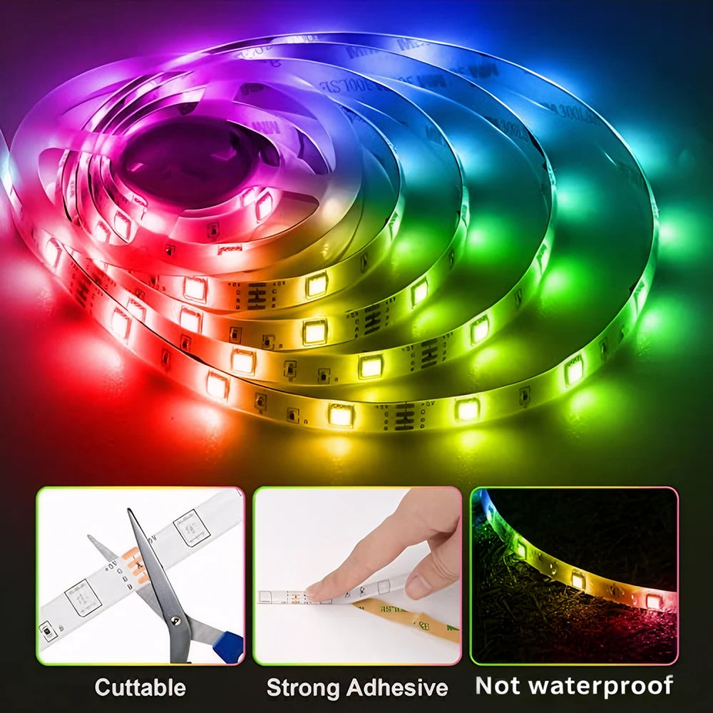 WIFI APP 5050 RGB LED Strip 24K Control With Battery And US plug Power Supply For Home Decoration And Ambient Lighting
