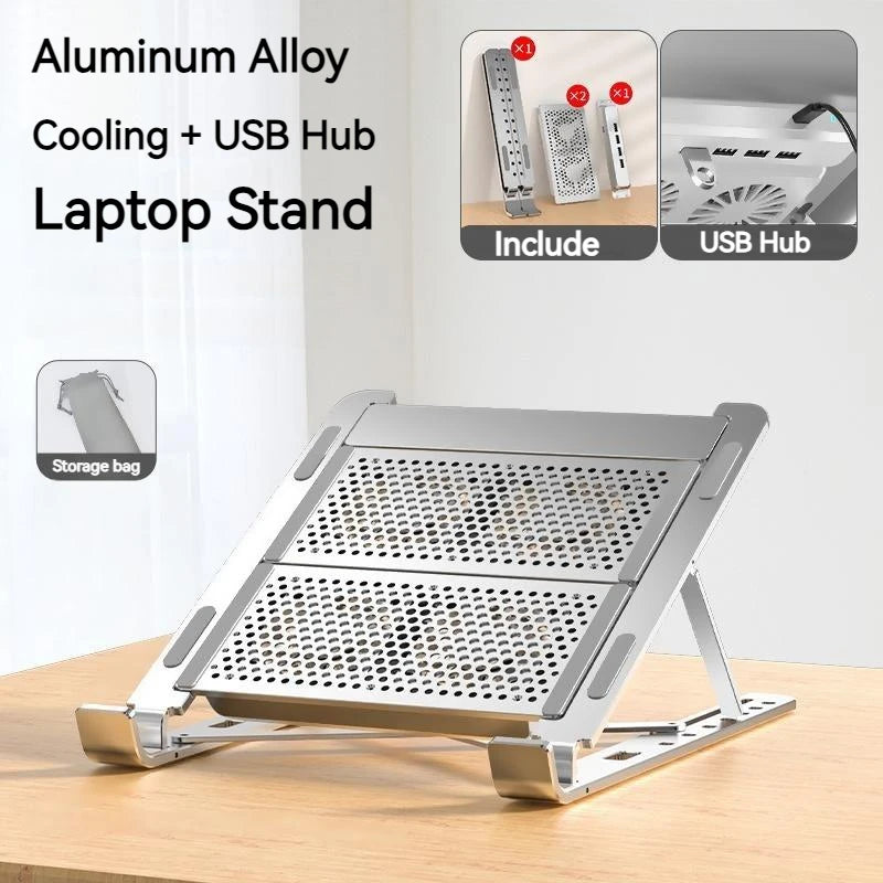 Laptop Stand with Cooling Fan Lift Aluminum Alloy Foldable Notebook Holder with USB Hub Docking Station for Laptops