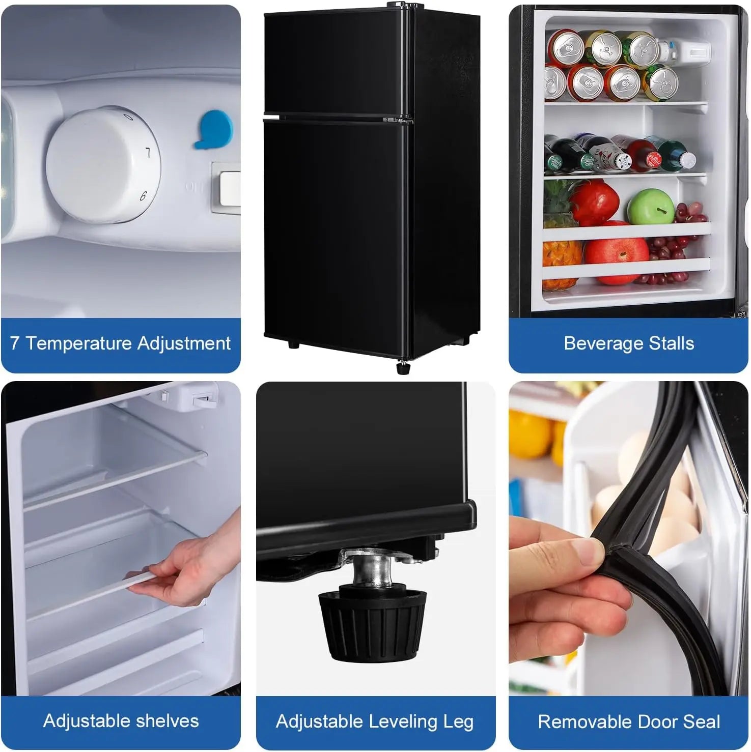 Mini Fridge with Freezer on Top 3.2 Cu.Ft Compact Refrigerator with 7 Levels Adjustable Thermostat Small Refrigerat