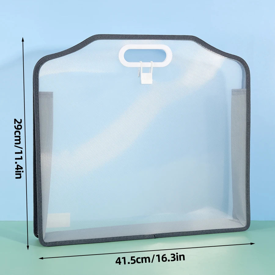 A3 Thickened 3D Transparent File Bag Portfolio Storage Bag Handheld Book Bag Office Document Bag Double-Layer Folder